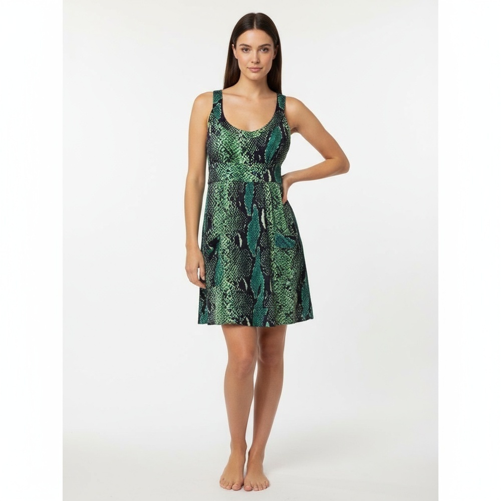 Diane Von Furstenberg Mini Dress Womens Size 10 Green Snakeskin Silk